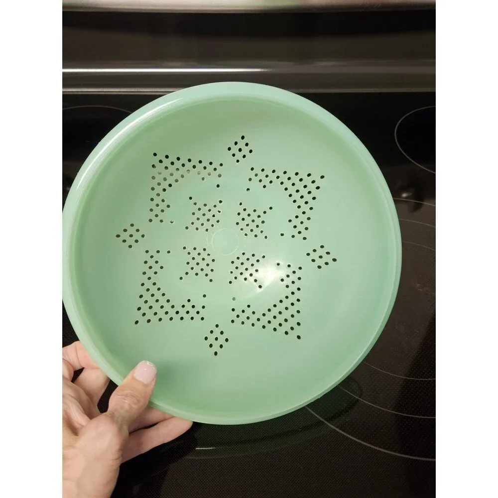 Vintage Tupperware Jadeite Green 9'' Pasta Strainer Colander W Lid #339 & #516